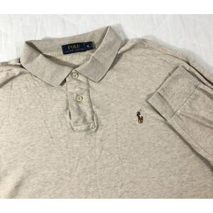 Ralph Lauren Polo Shirt Men's Size XL Beige Light Brown Long Sleeve Brown Pony